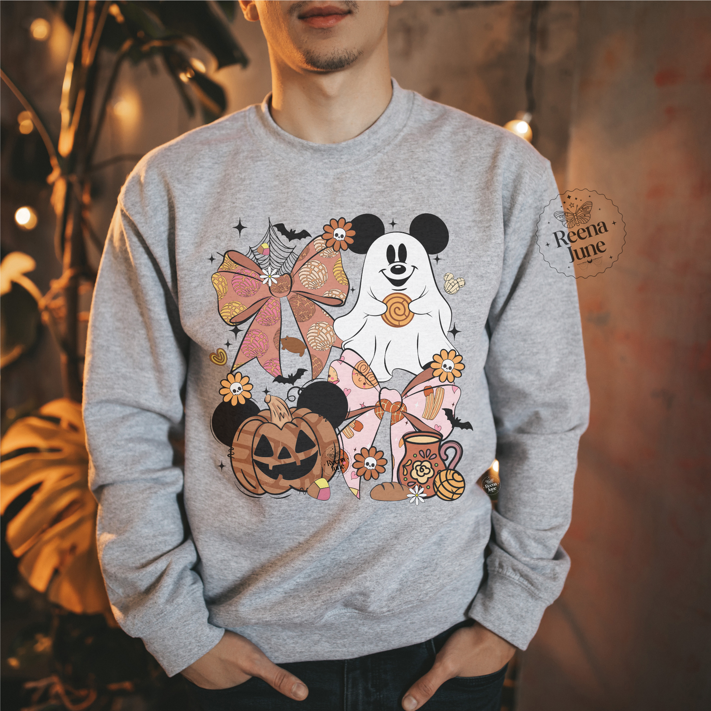 Cute Ghost Mickey & Minnie Design, Fall Couple Outfits, Pumpkin & Candy Theme, Unisex Cozy Pullover, Matching Halloween Sweatshirts