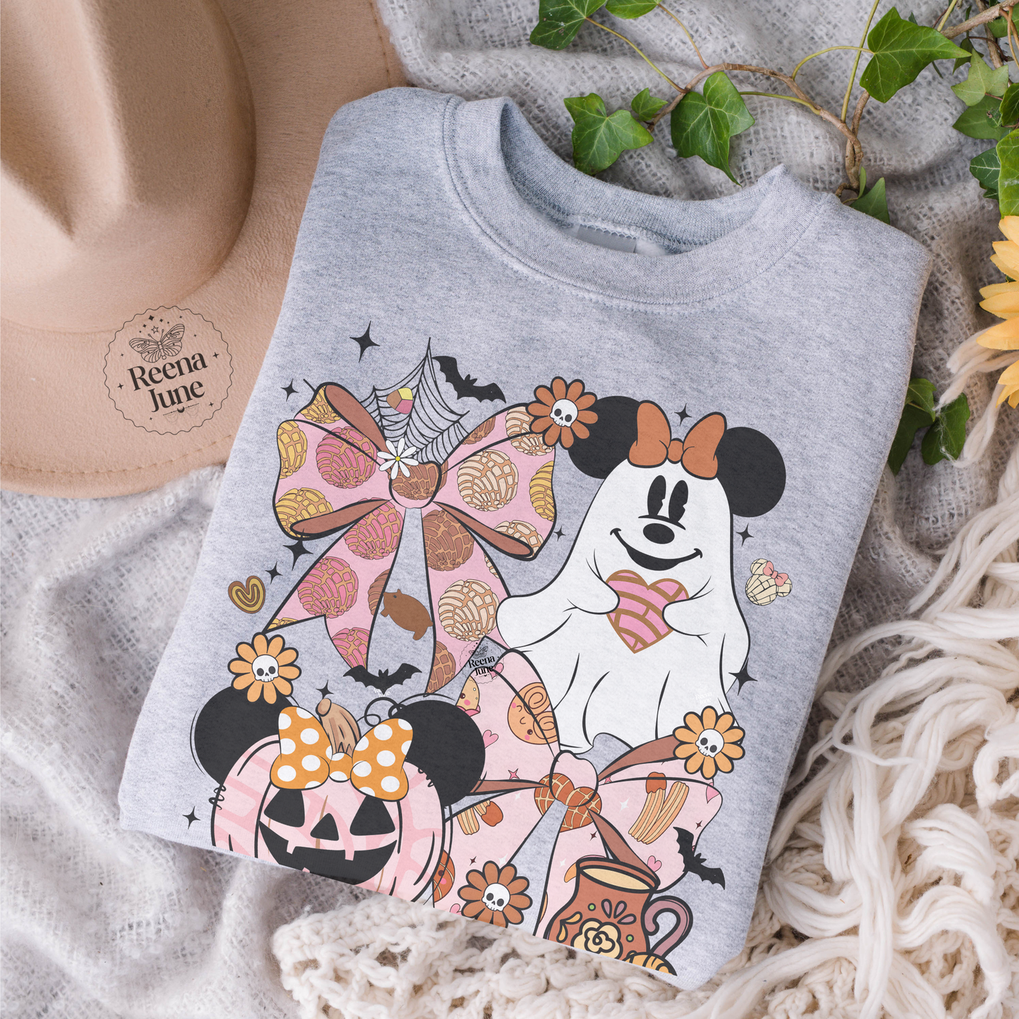 Cute Ghost Mickey & Minnie Design, Fall Couple Outfits, Pumpkin & Candy Theme, Unisex Cozy Pullover, Matching Halloween Sweatshirts