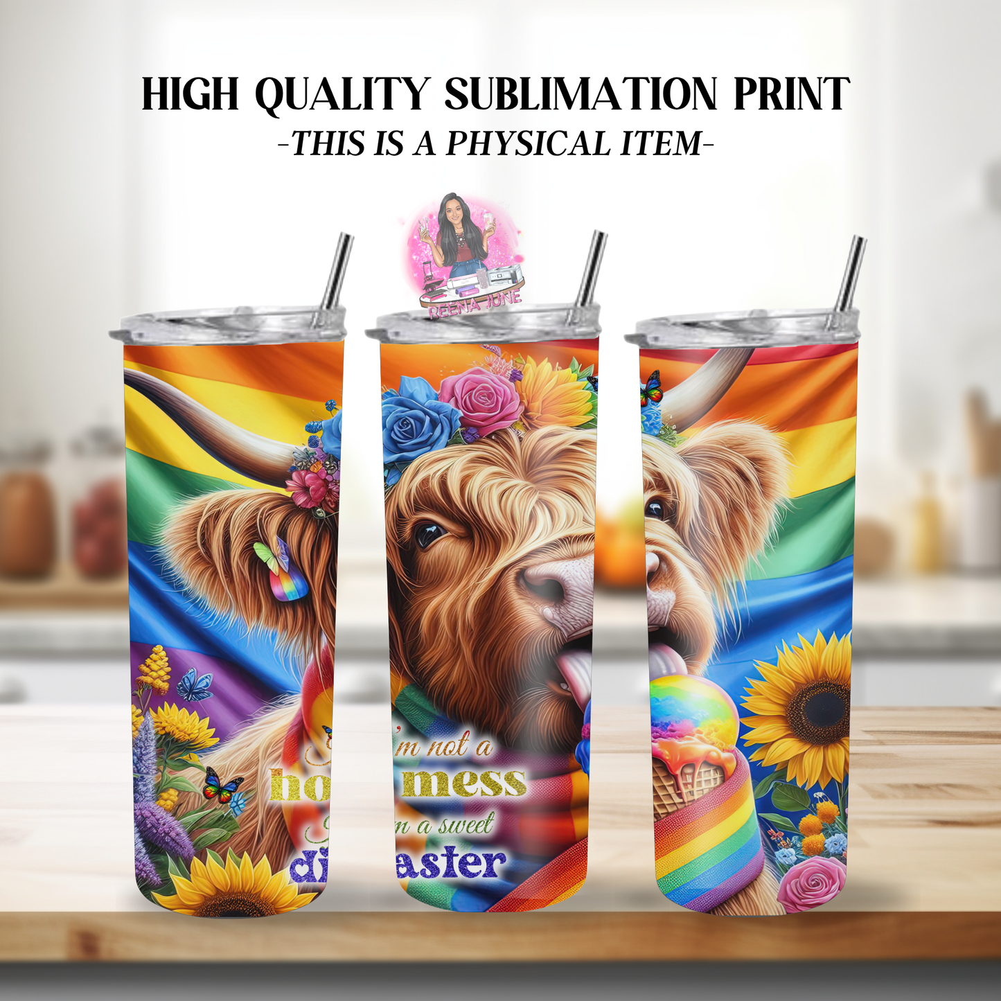 Pride Highland Cow Tumbler Wrap, Ice Cream Sublimation Transfer, Pride Flags Sub Transfer, Pride Month Designs, LGBTQ Pride Ready to Press Transfer Prints, Cut Cow Designs
