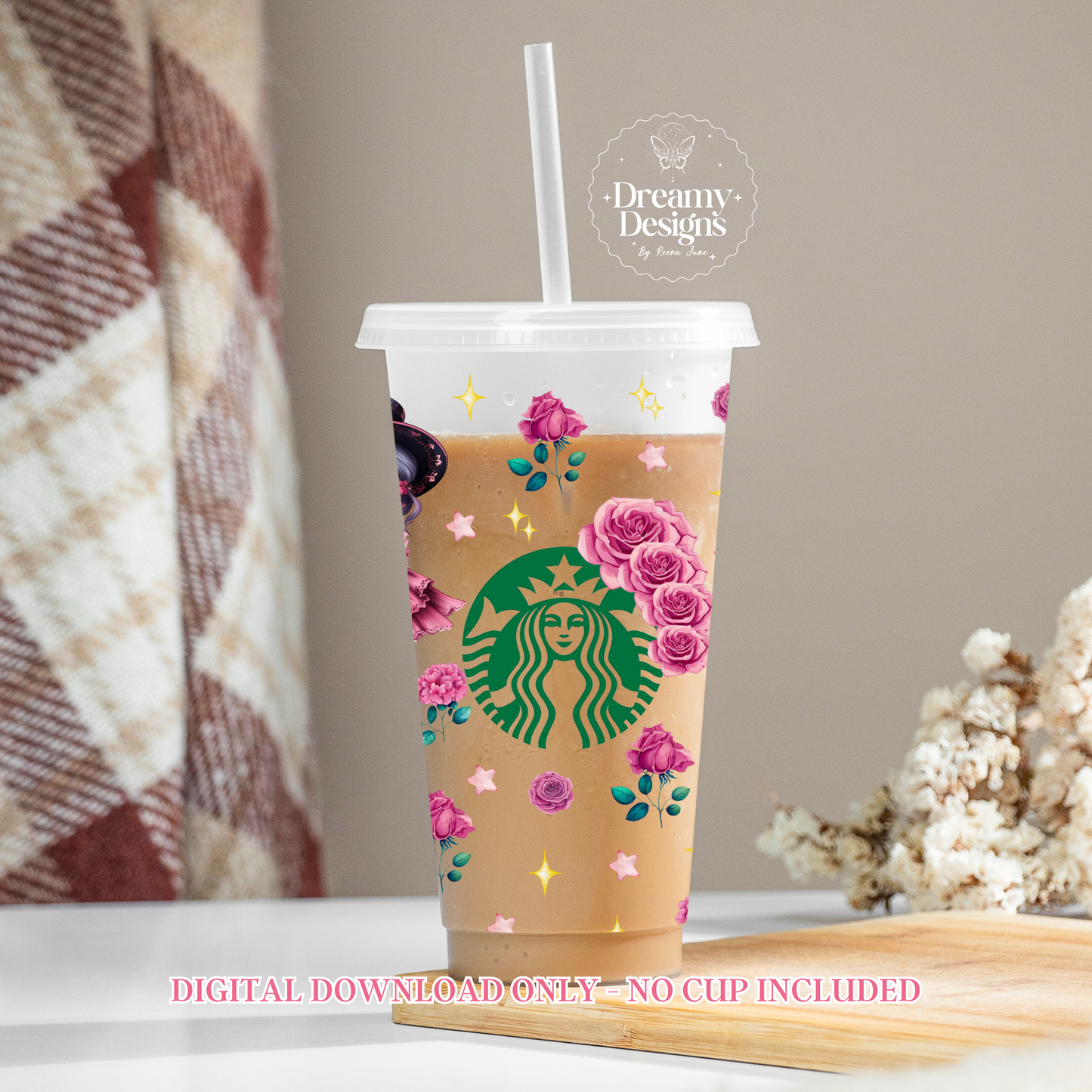 24oz Starbucks Style Venti Cup PNG | Pink Catrinas & Roses Sublimation & DTF Printable | Commercial Use