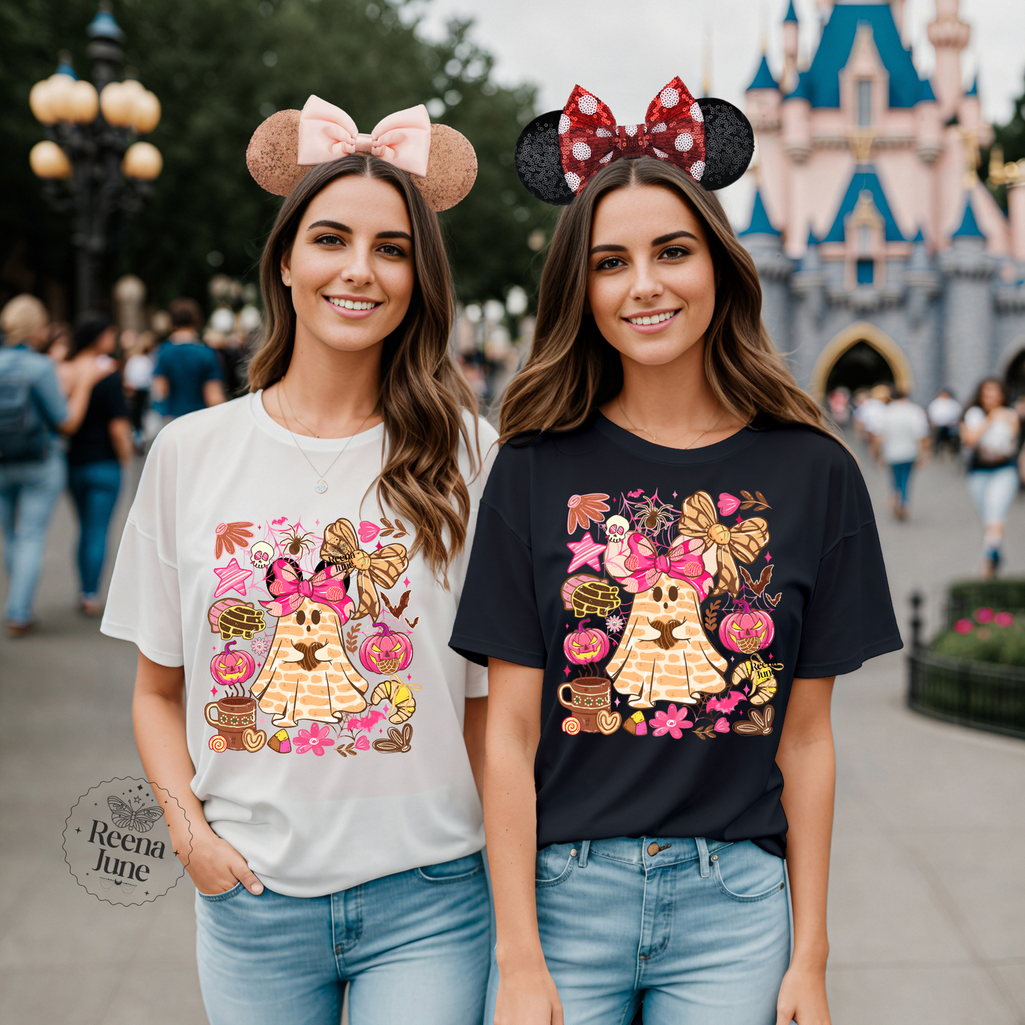 Cute Pink Halloween Ghost Sweatshirt – Girly Fall Aesthetic, Minnie Ears, Pumpkin & Candy Design, Cozy Spooky Season Pullover for Women, Pantasma Spanish Shirt