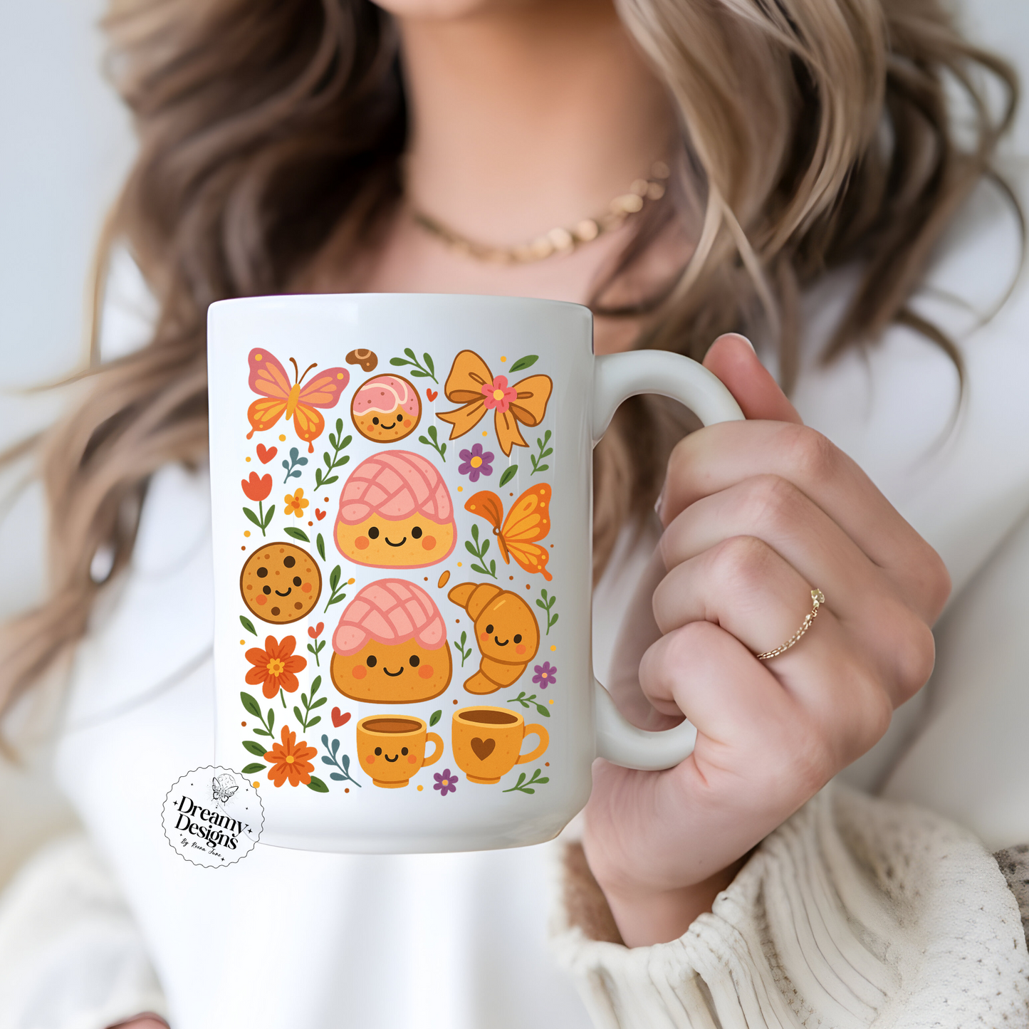 Pan Dulce Mug โ Cute Mexican Sweet Bread Coffee Cup, Concha Lover Gift, Double-Sided Ceramic Mug for Cafecito Time