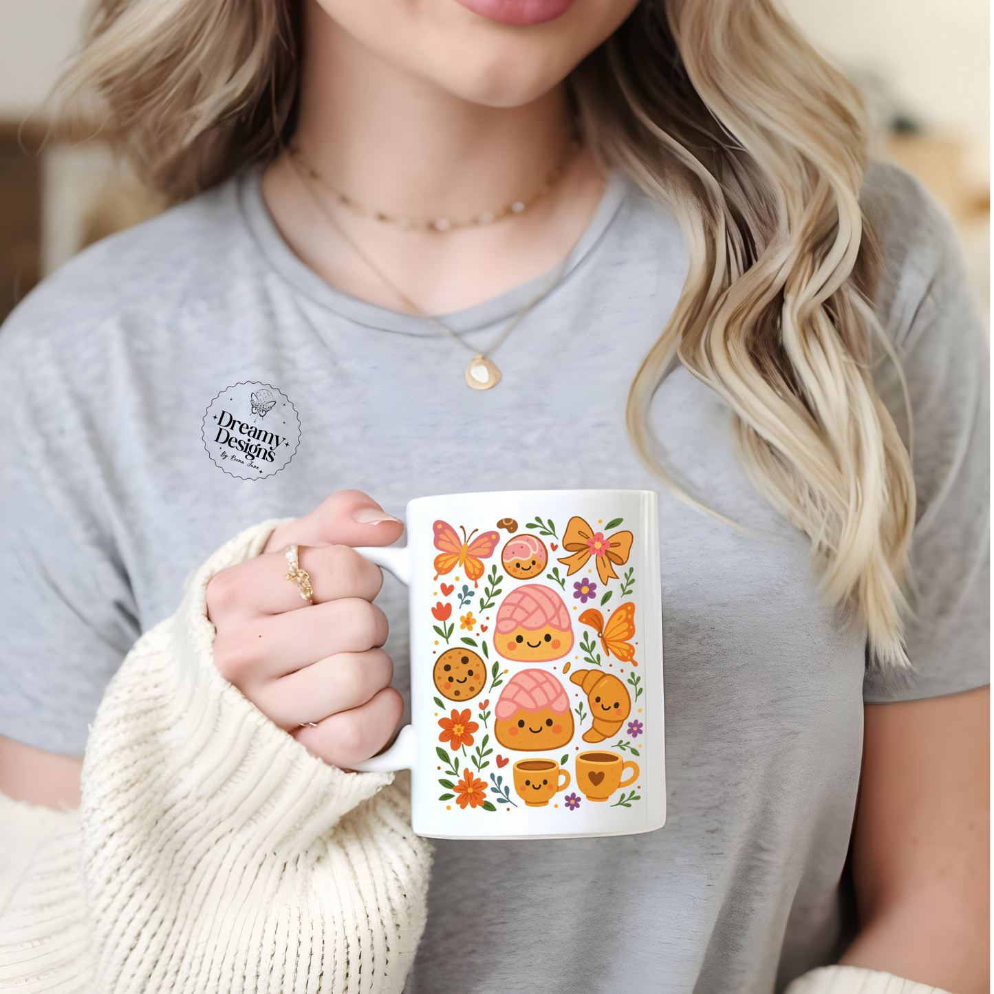 Pan Dulce Mug โ Cute Mexican Sweet Bread Coffee Cup, Concha Lover Gift, Double-Sided Ceramic Mug for Cafecito Time