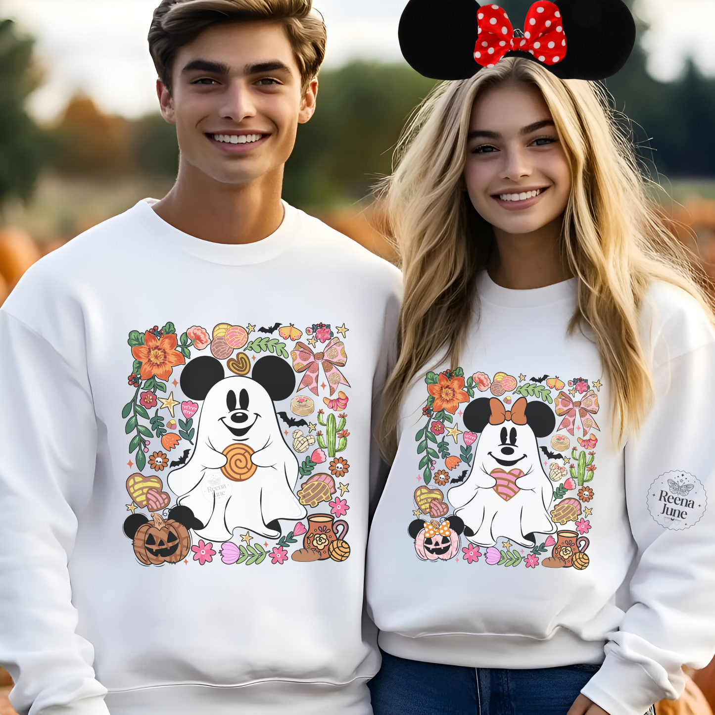 Cute Halloween Ghost Mickey & Minnie Sweatshirt, Fall Disney Couple Pullover, Matching Halloween Outfits, Trick or Treat Sweater, Pan Dulce Shirt