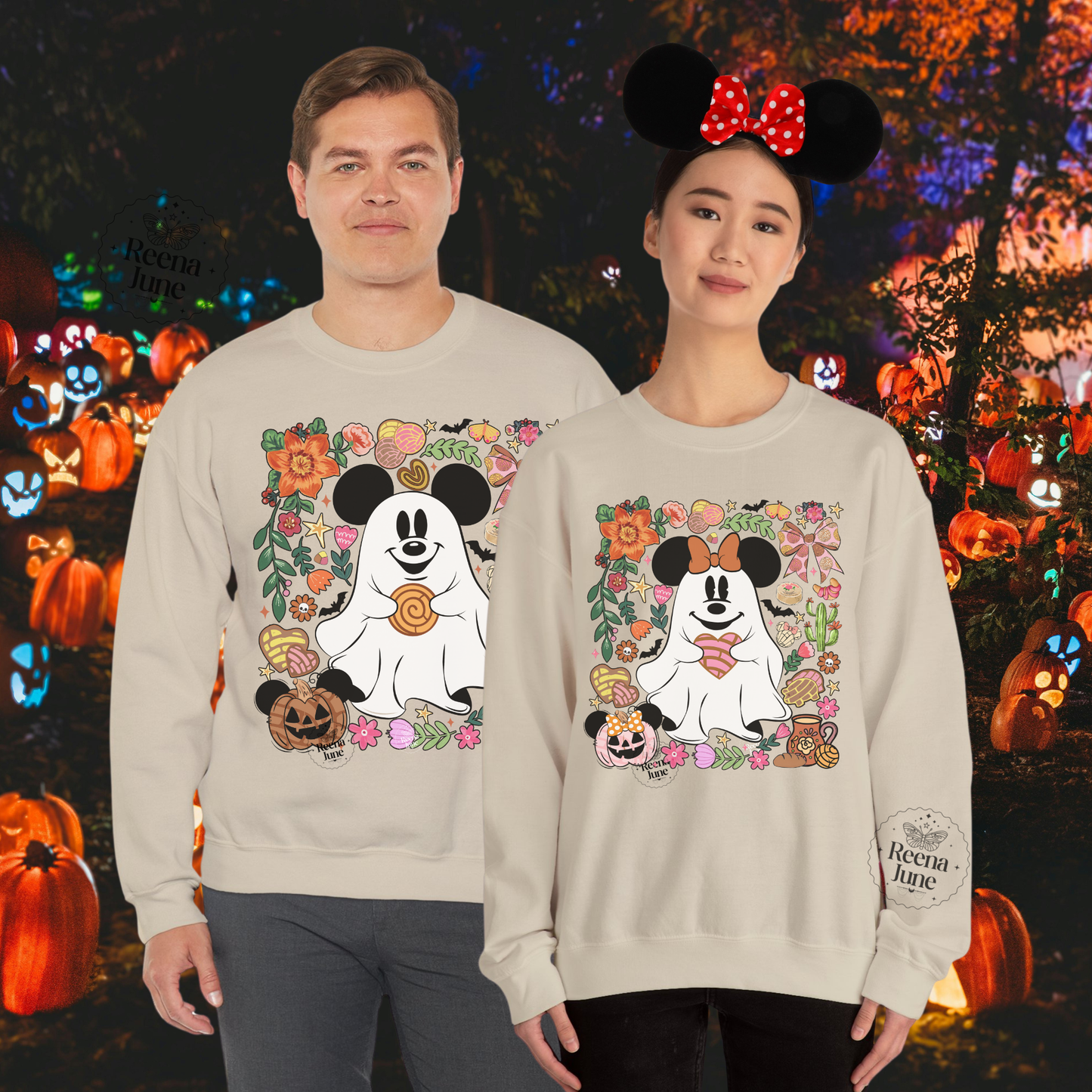Cute Halloween Ghost Mickey & Minnie Sweatshirt, Fall Disney Couple Pullover, Matching Halloween Outfits, Trick or Treat Sweater, Pan Dulce Shirt