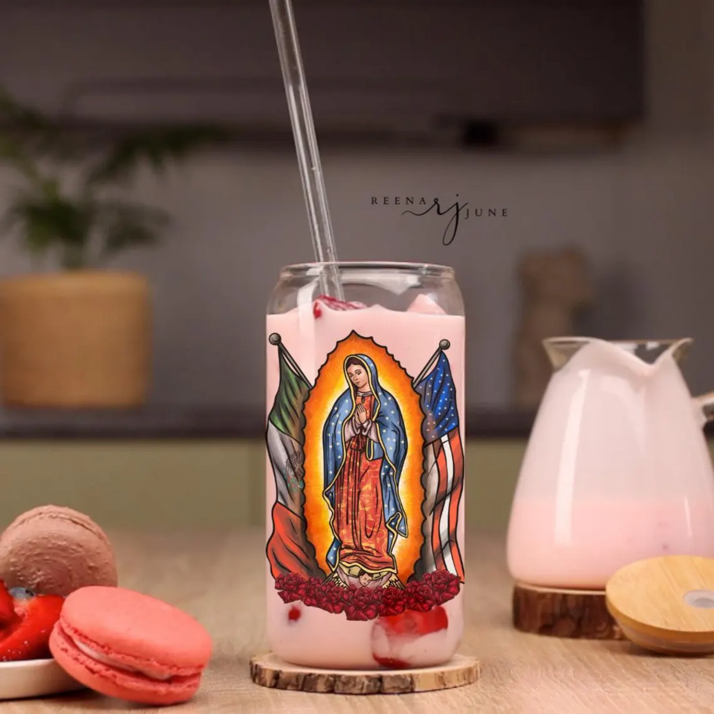 Our Lady of Guadalupe UV DTF Transfer, for 16oz. Glass Can, UV Cup Wrap, Spanish Designs, Virgencita de Guadalupe Sticker, Cup Wrap