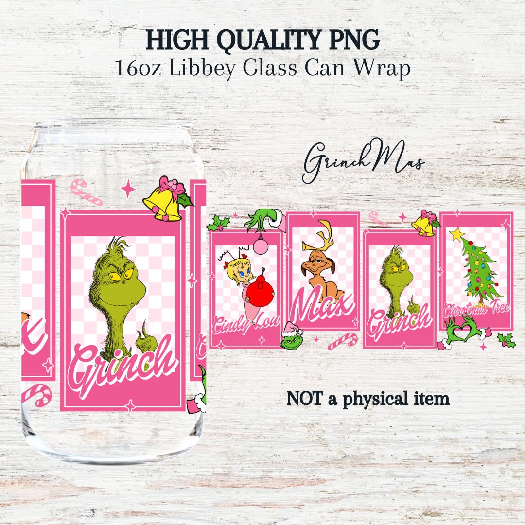 GrinchMas Barbie 16oz Libby Glass Wrap PNG