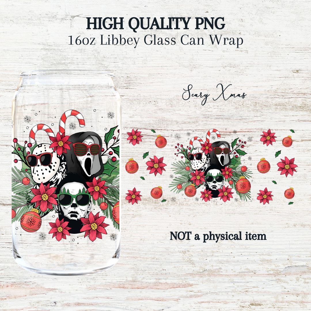 Scary Christmas 16oz Libby Glass Wrap PNG