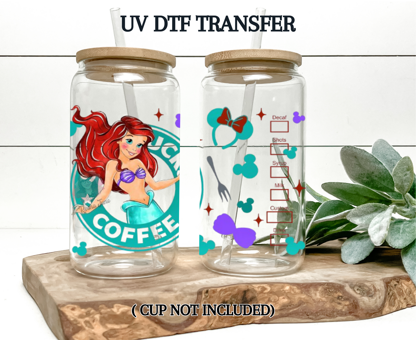 Mermaid Princess Inspired Starbucks UV DTF Transfer | Sea Princess Cold Cup Decal | 24 oz Reusable Cup Wrap