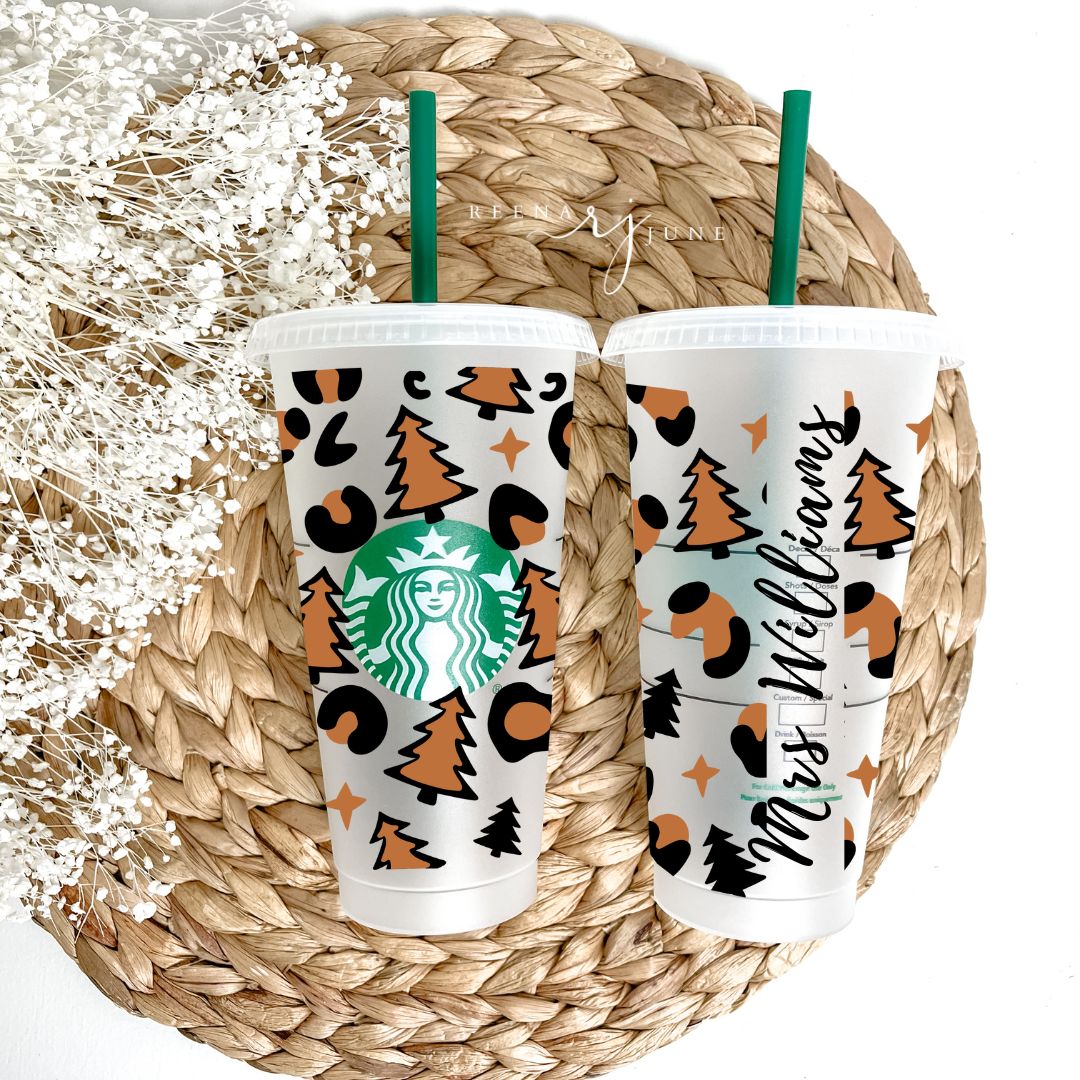 Leopard Print Christmas Starbucks Cup