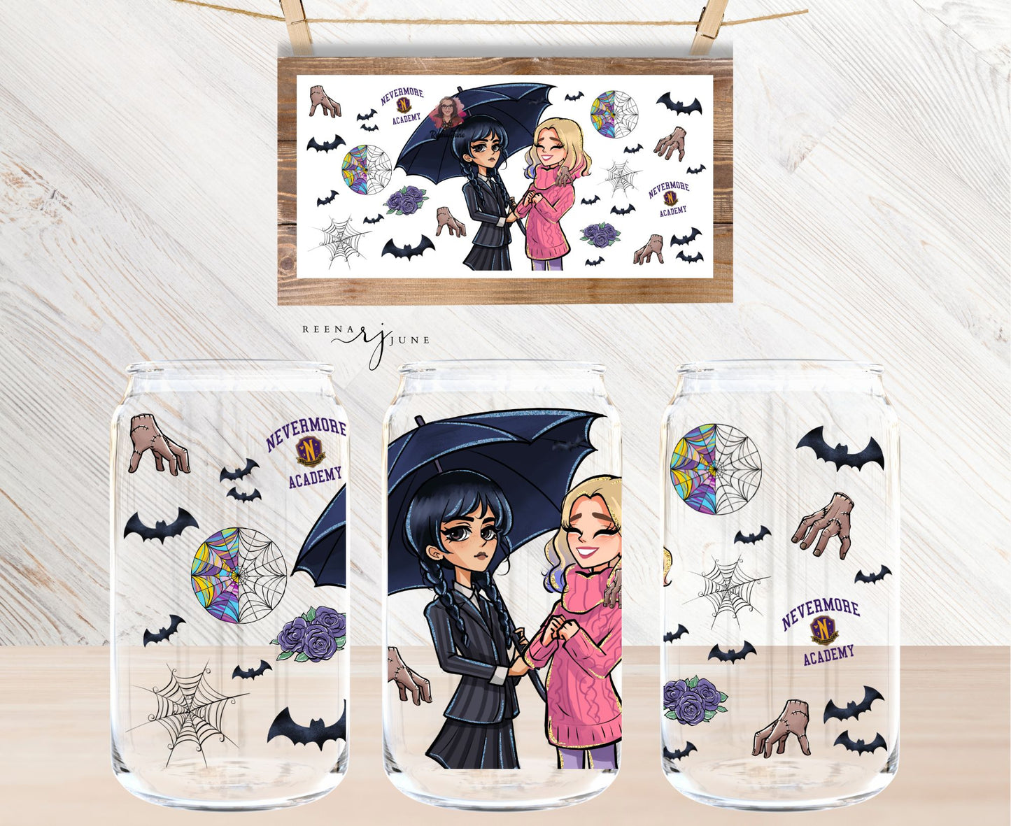 Enid Sinclair & Wednesday Addams 16oz Libbey Glass Sublimation Print