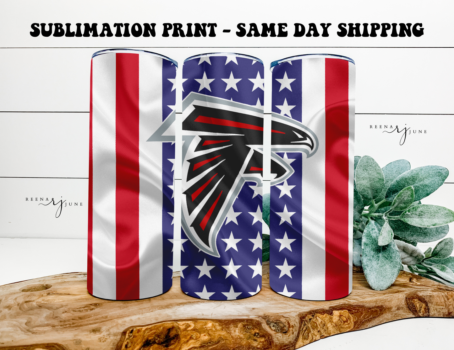NFL Football Team - American Flag 20oz Skinny Tumbler Sublimation Print