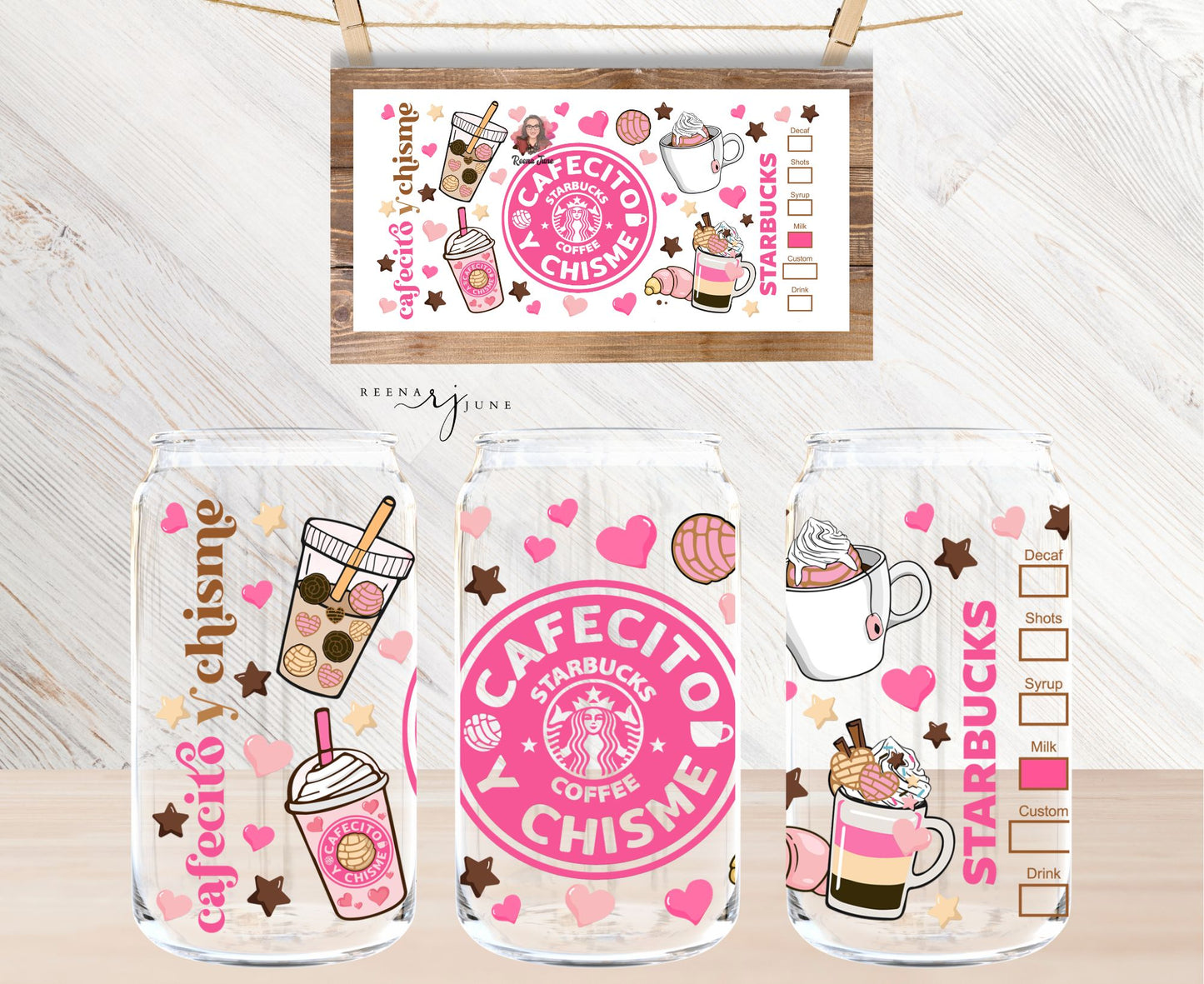 Cafecito & Chisme16oz Libbey Glass Sublimation Print