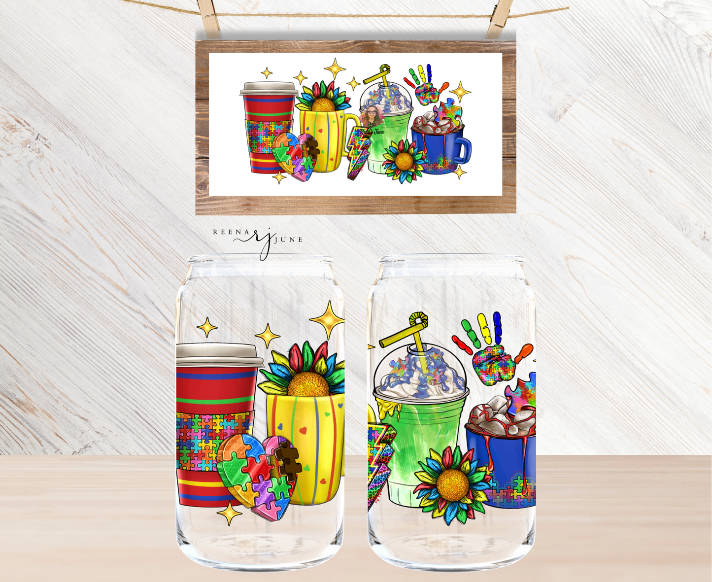 Autism Awareness Coffee 16oz Libbey Glass Sublimation Print