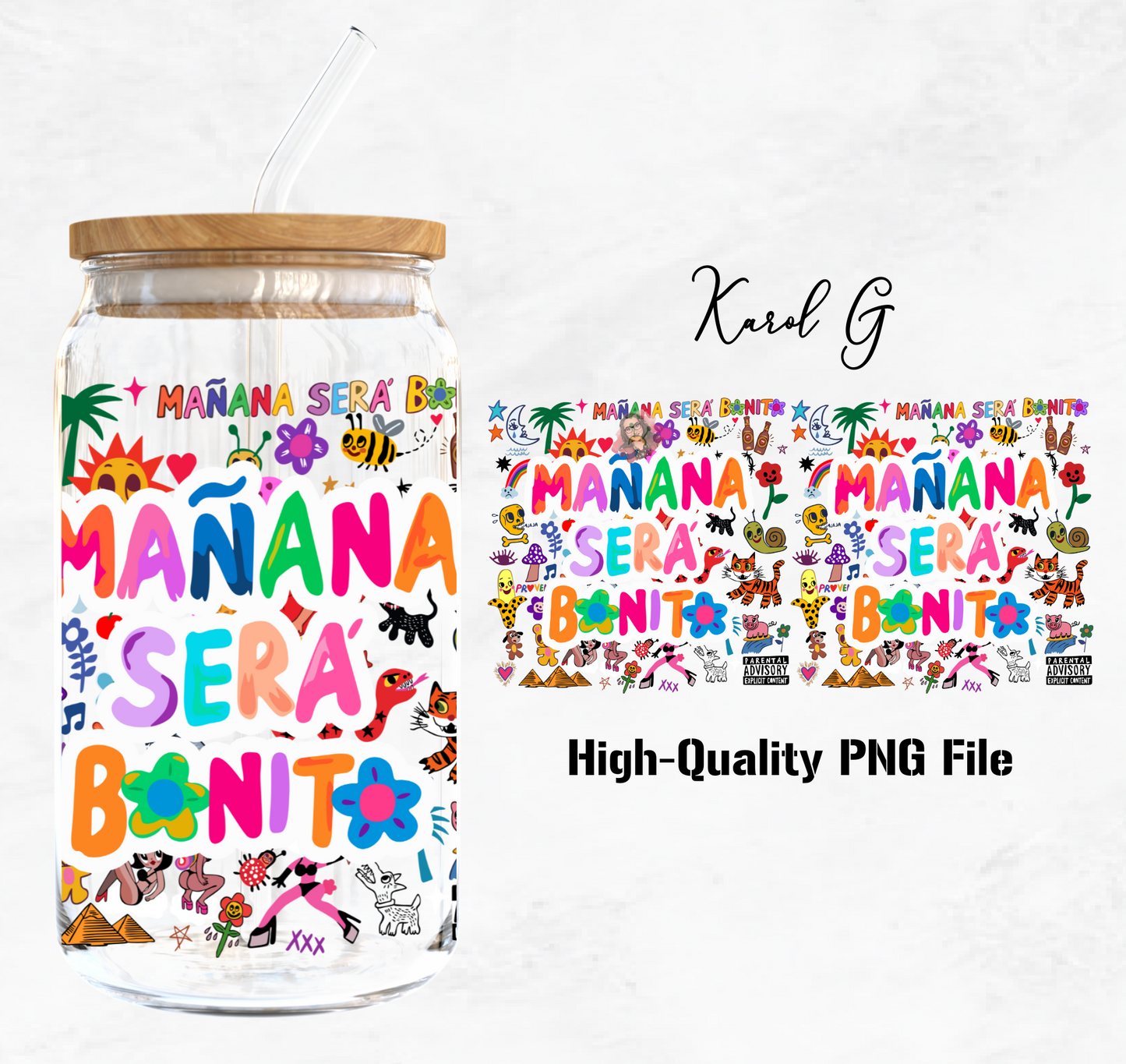 Karol G- Manana Sera Bonito 16 Libbey Glass Wrap PNG