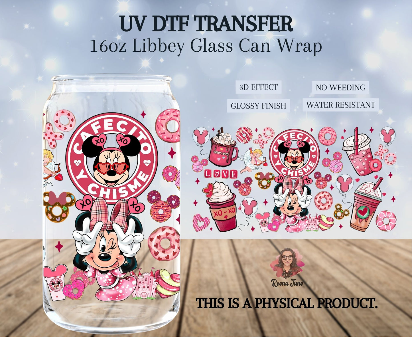 Minnie Cafecito y Chisme UV DTF Transfer