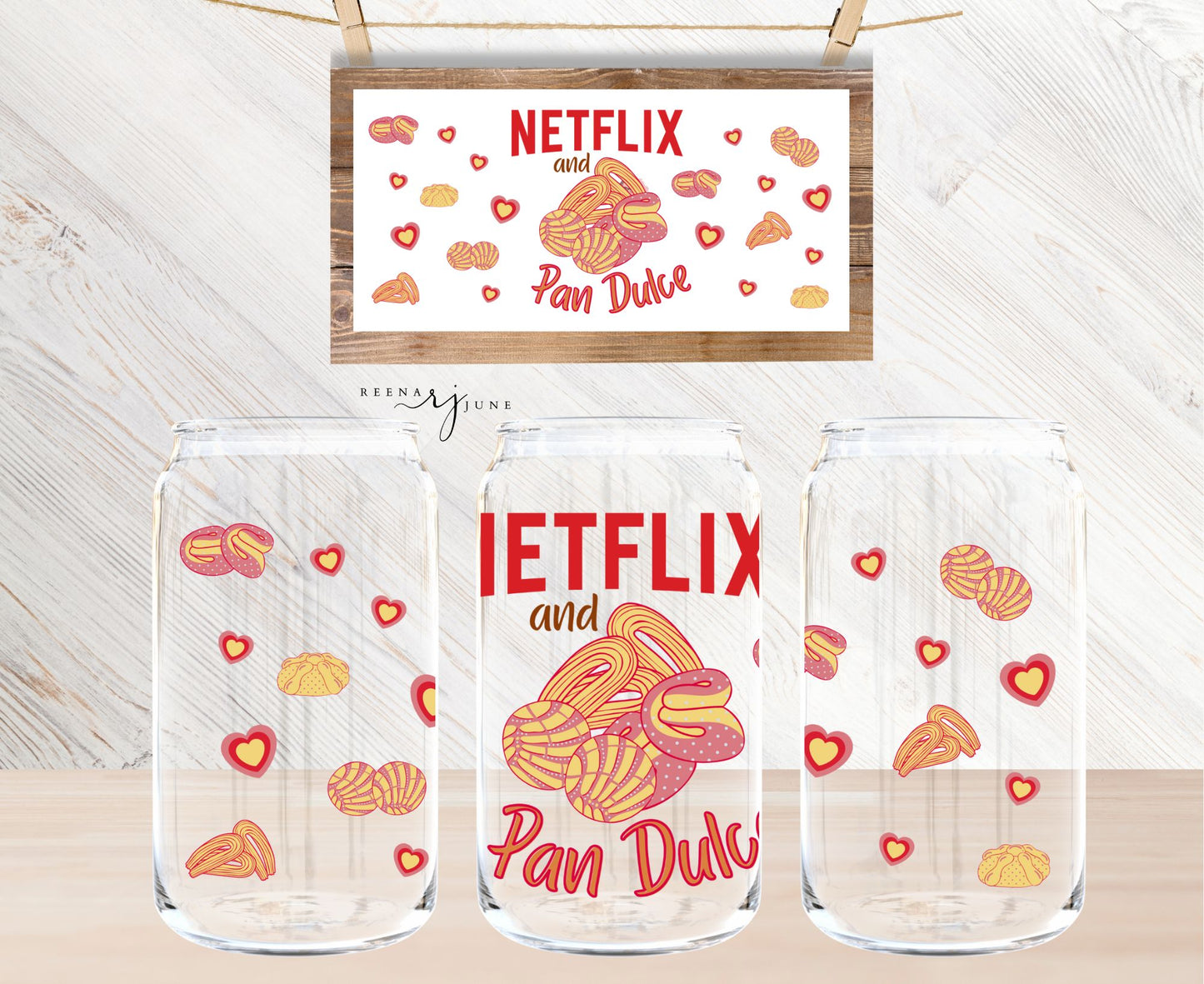 Netflix & Pan Dulce 16oz Libbey Glass Sublimation Print