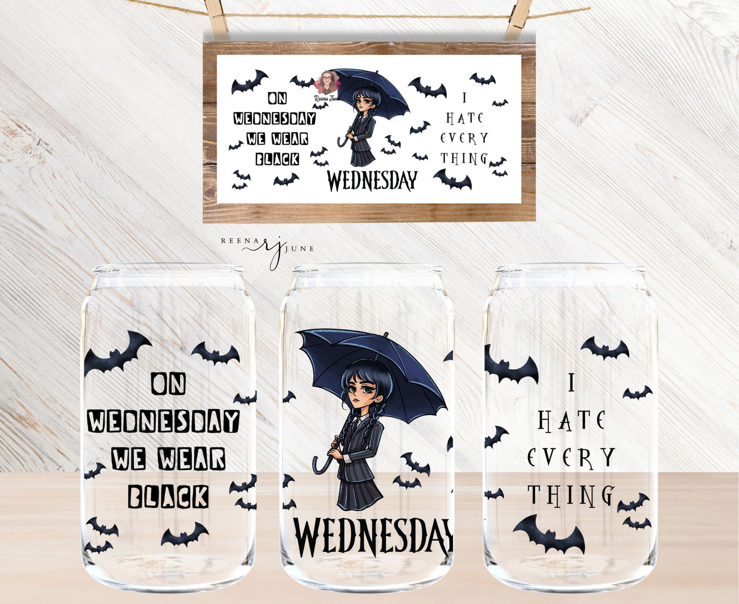 Wednesday Addams Coffee 16oz Libbey Glass Sublimation Print