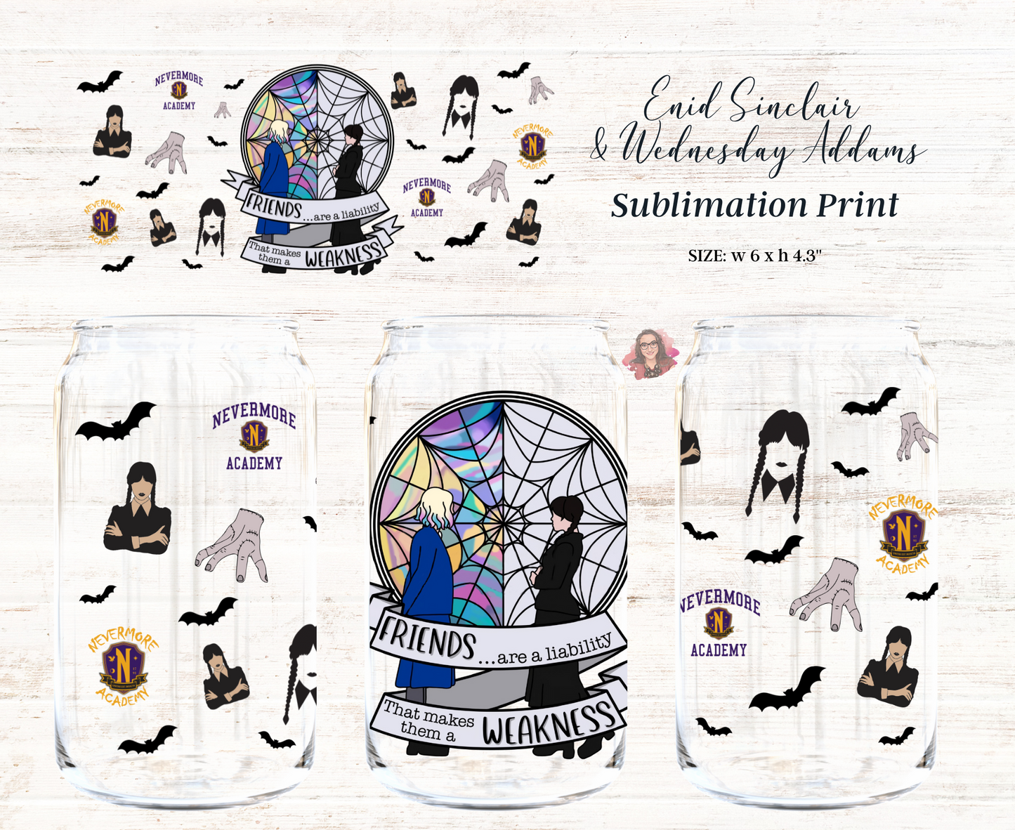 Enid Sinclair & Wednesday Addams 16oz Libbey Glass Sublimation Print