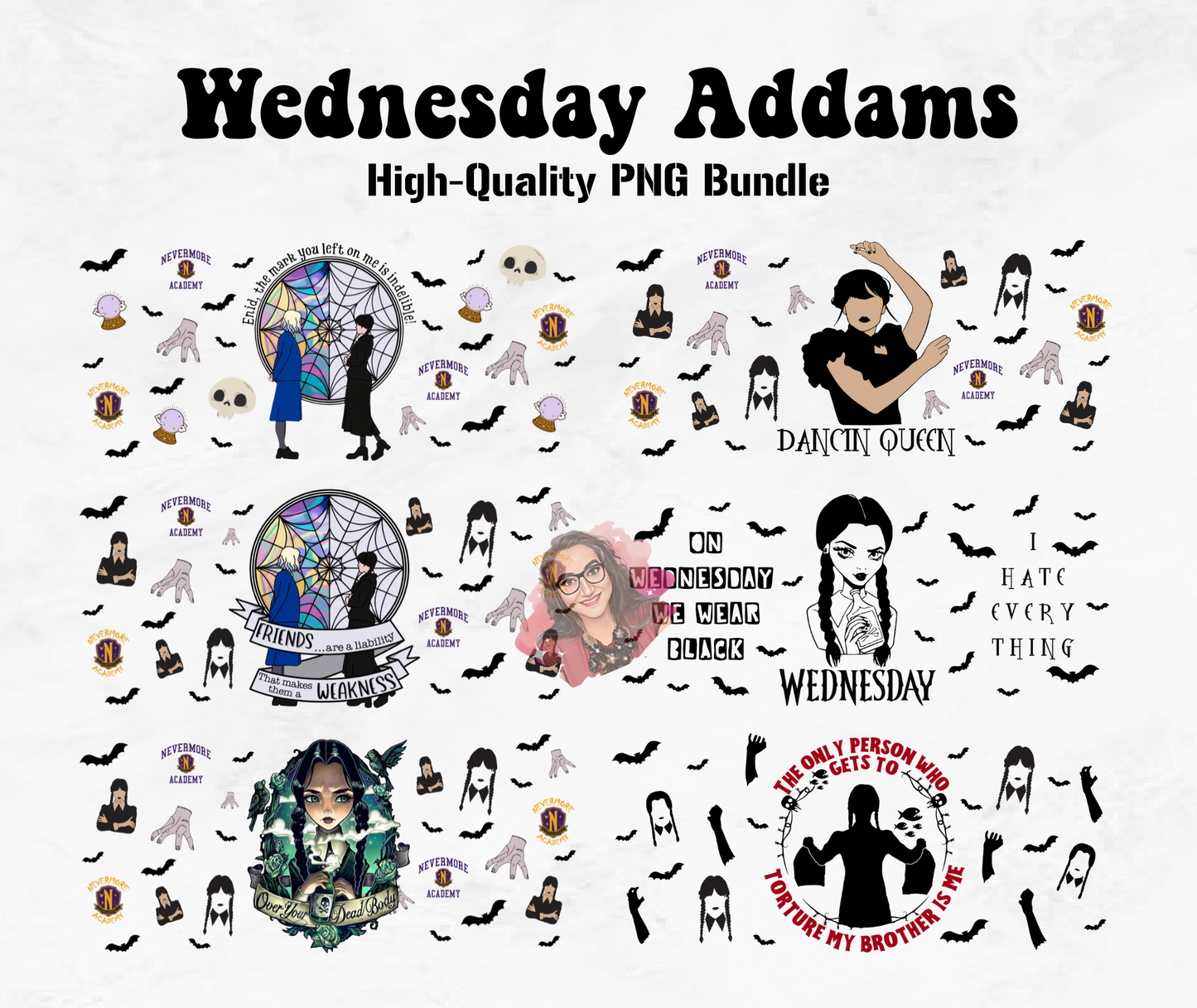 Wednesday Addams PNG Bundle - 16oz Libby Glass Wrap