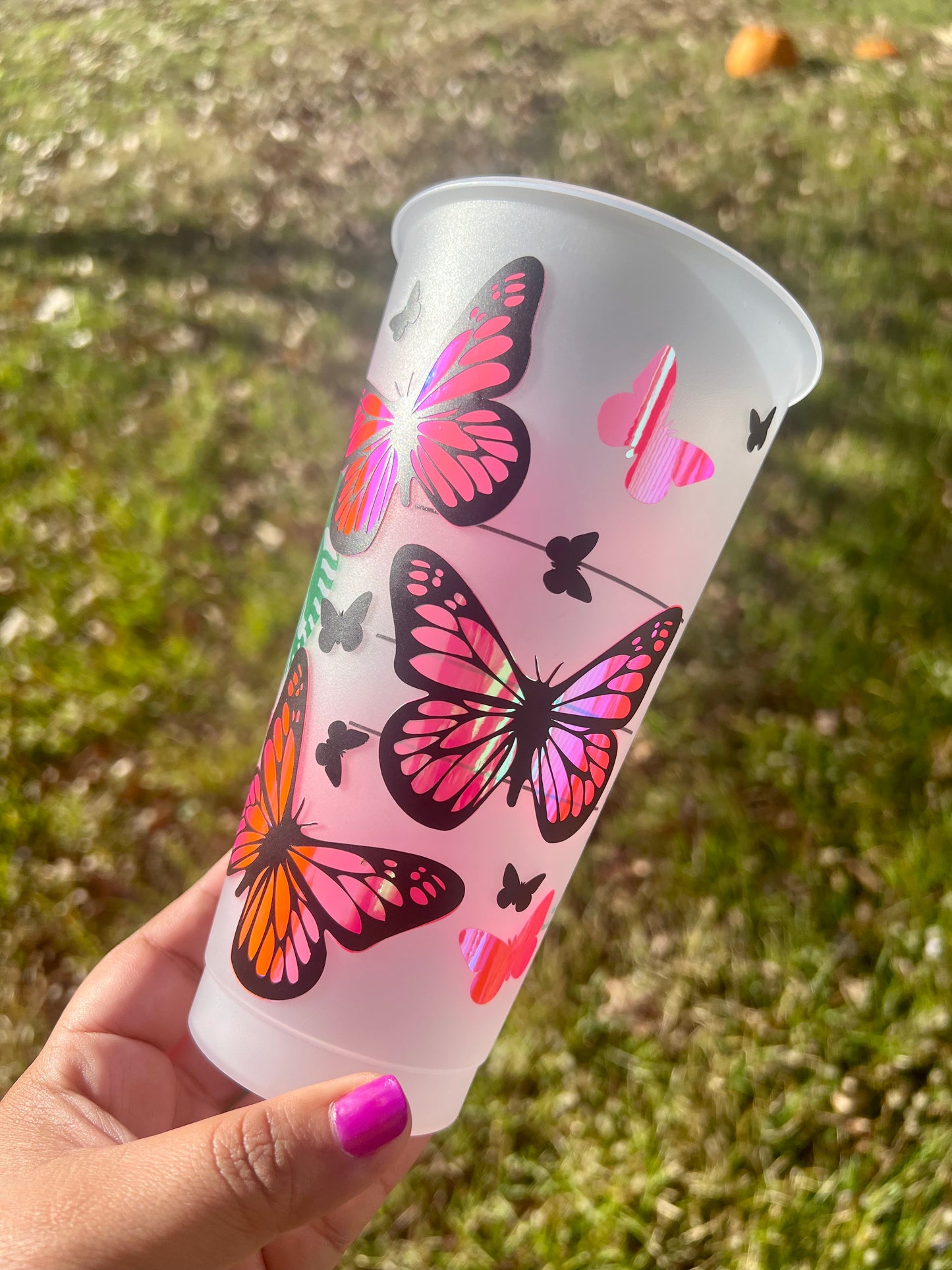 Holographic Butterfly Starbucks Cold Cup