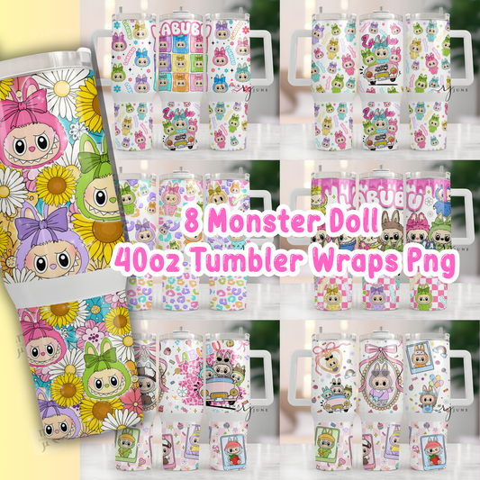 Labubu Doll 40oz Tumbler Wrap Bundle Png, Cartoon 40oz Tumbler Wrap, Perfect Gift for Kid Png, Trending Pink Cartoon Character, Digital Art