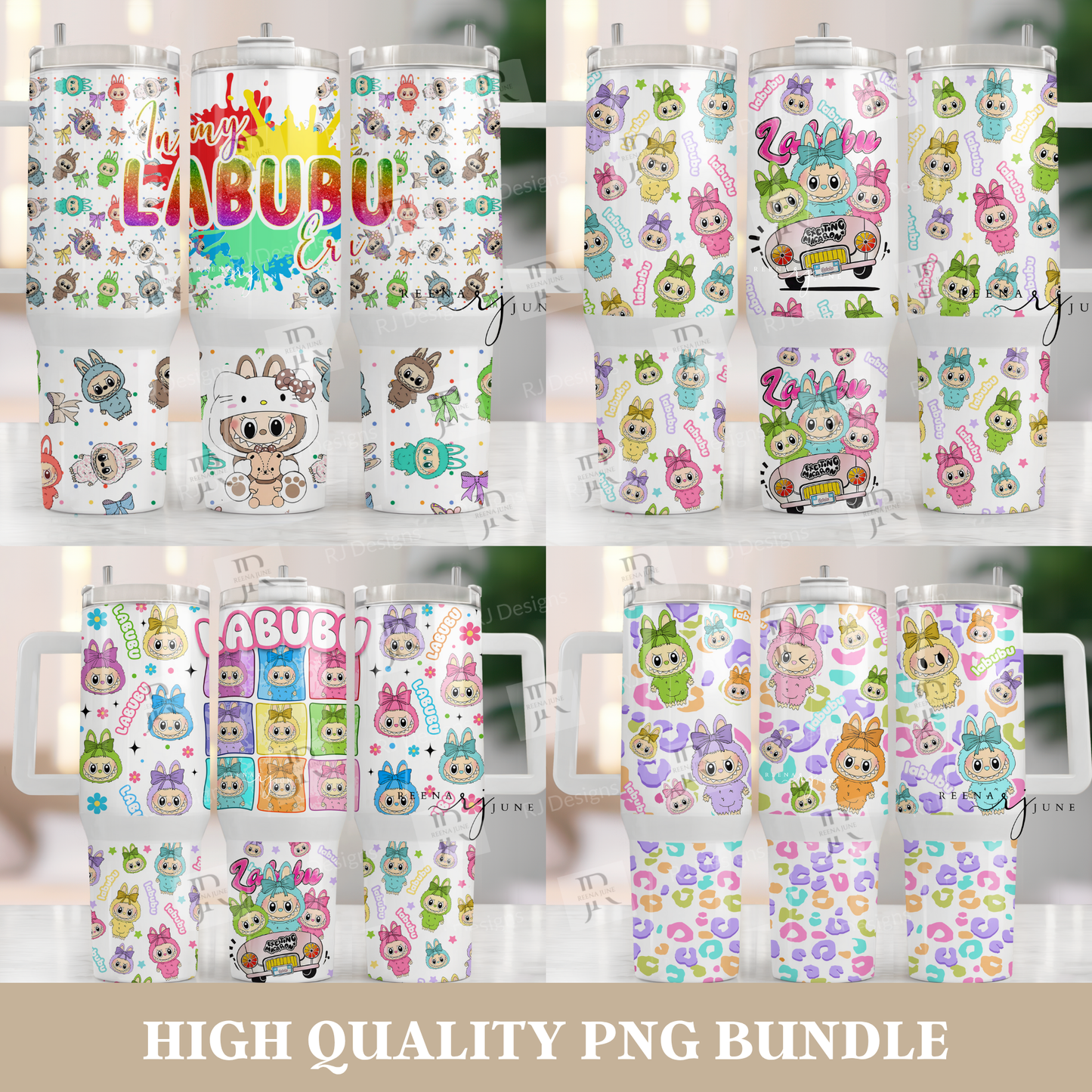 Labubu Doll 40oz Tumbler Wrap Bundle Png, Cartoon 40oz Tumbler Wrap, Perfect Gift for Kid Png, Trending Pink Cartoon Character, Digital Art