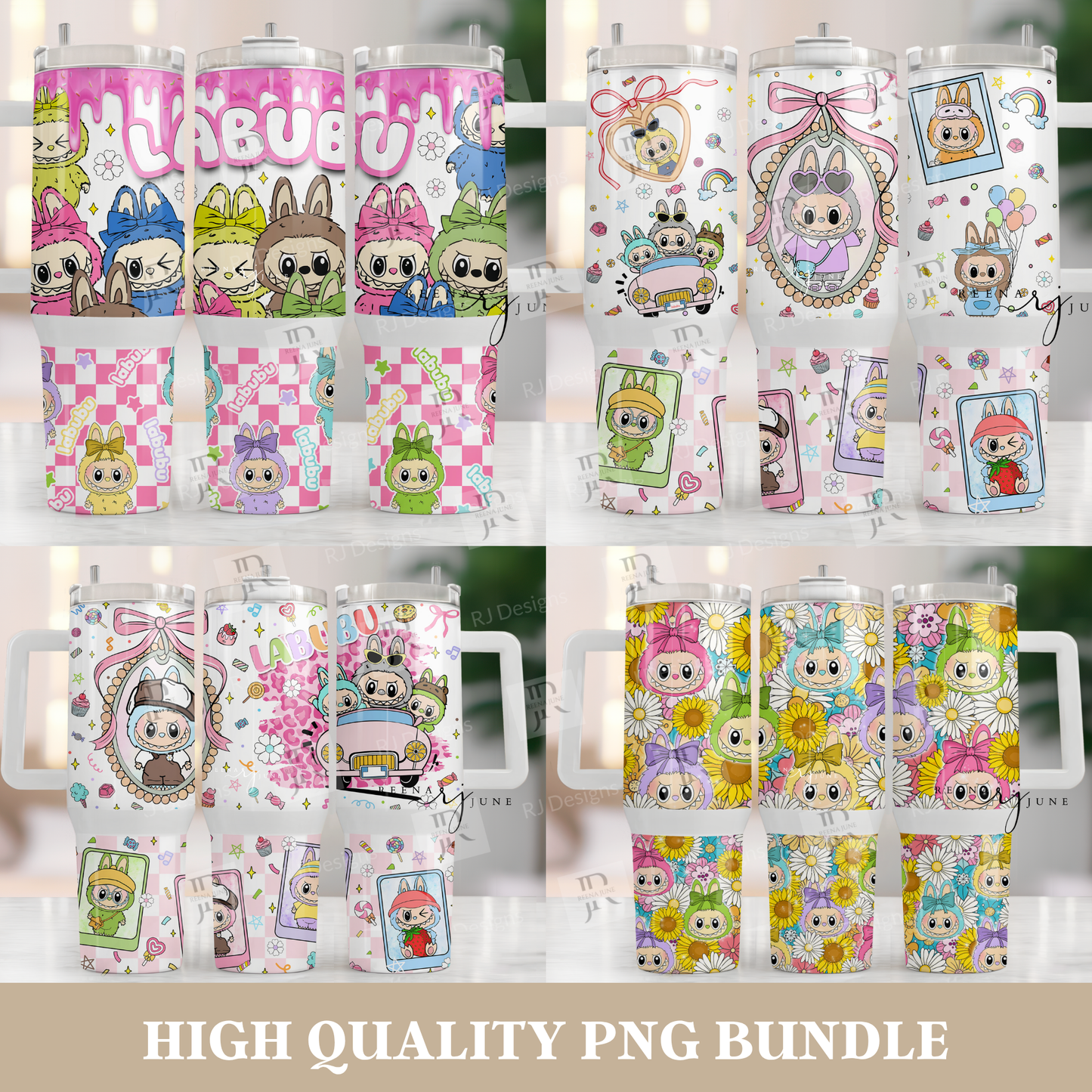 Labubu Doll 40oz Tumbler Wrap Bundle Png, Cartoon 40oz Tumbler Wrap, Perfect Gift for Kid Png, Trending Pink Cartoon Character, Digital Art