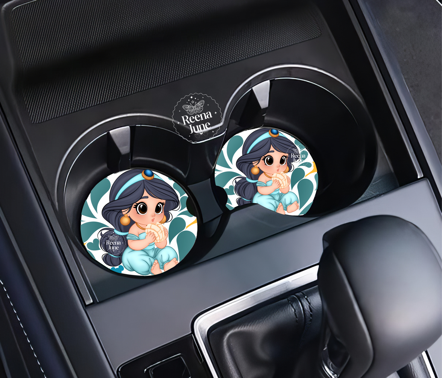 Princess Jasmine Conchas Car Coasters, Car Decor, Car Accessories, Pan Dulce Accessories