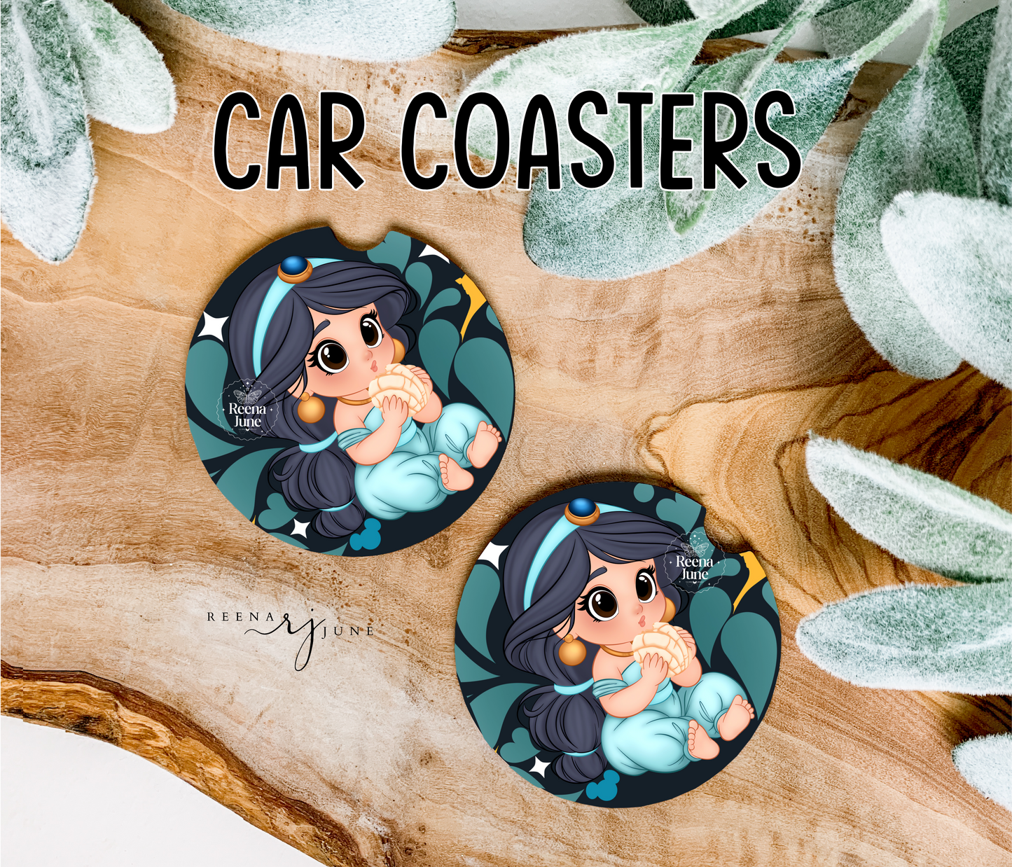 Princess Jasmine Conchas Car Coasters, Car Decor, Car Accessories, Pan Dulce Accessories