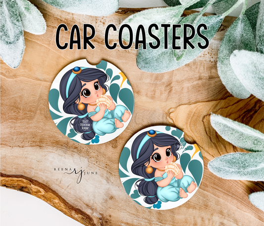 Princess Jasmine Conchas Car Coasters, Car Decor, Car Accessories, Pan Dulce Accessories