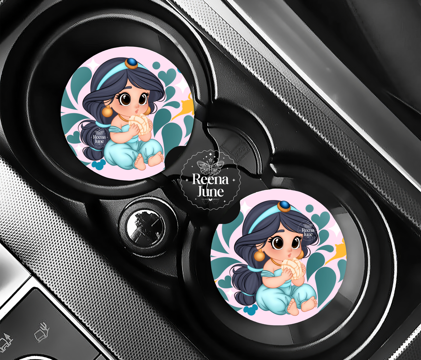 Princess Jasmine Conchas Car Coasters, Car Decor, Car Accessories, Pan Dulce Accessories
