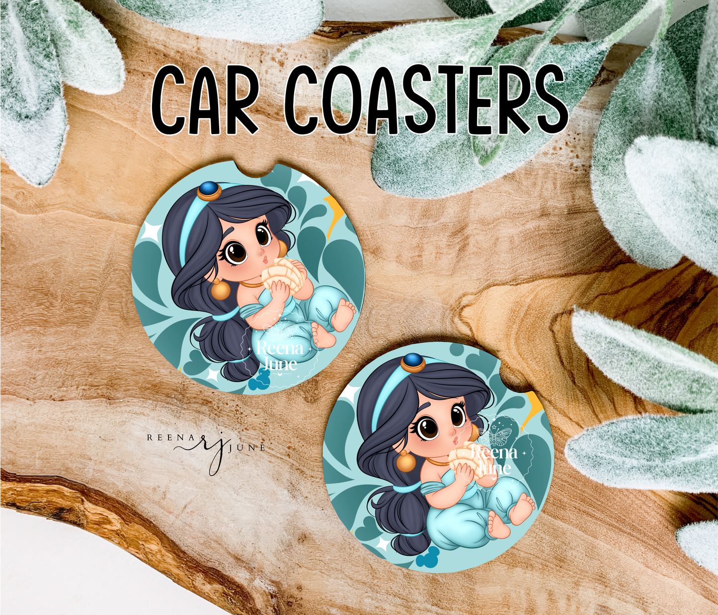 Princess Jasmine Conchas Car Coasters, Car Decor, Car Accessories, Pan Dulce Accessories