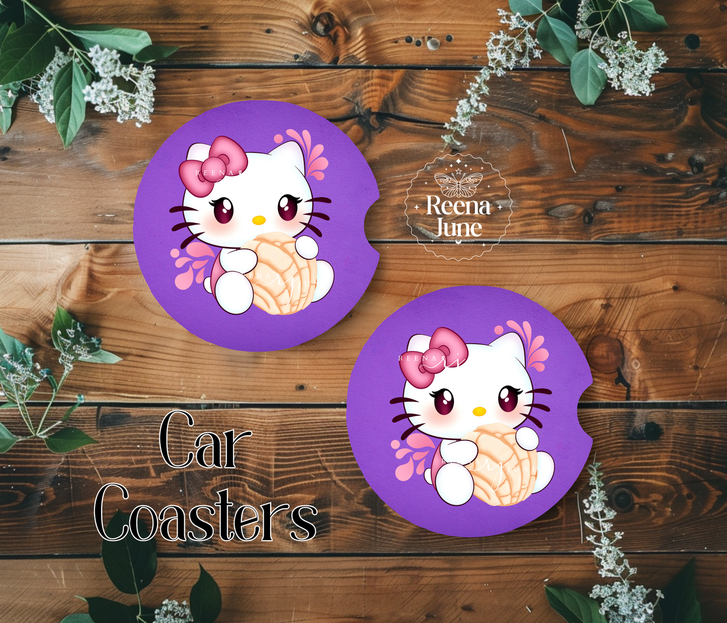 Kitty Pan Dulce Car Coaster, Hello Kitty Concha Car Accessories, Gifts for Her, Mexican Pan Dulce