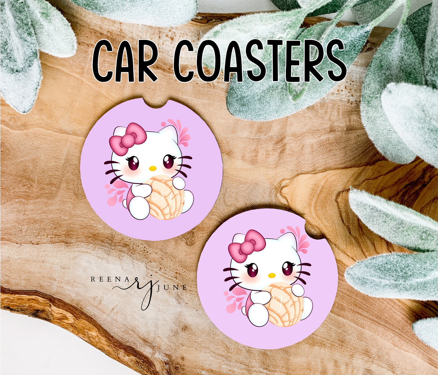 Kitty Pan Dulce Car Coaster, Hello Kitty Concha Car Accessories, Gifts for Her, Mexican Pan Dulce