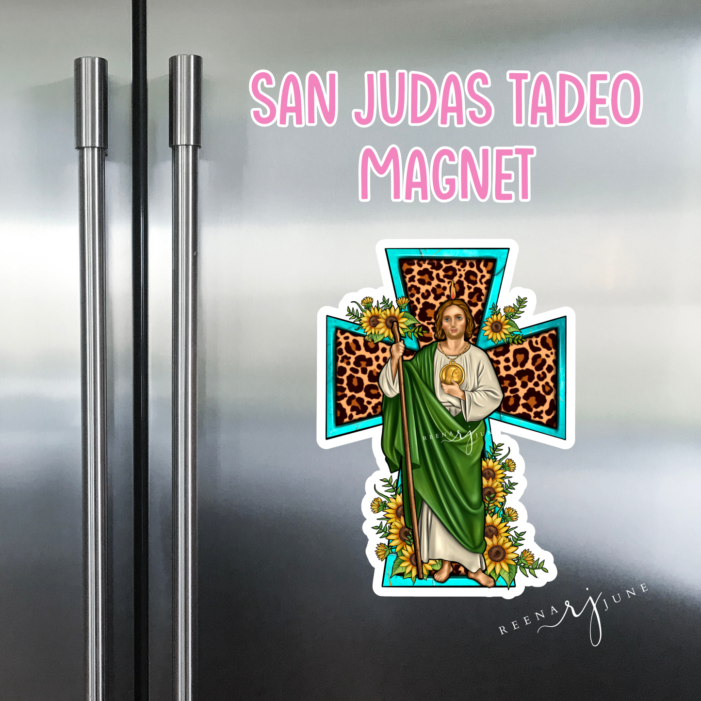 San Judas Tadeo Sunflower Magnet, Cute Fridge Decor, Gifts for Mom, Catholic Gifts, Christian Gifts, Spanish Gift, San Judas Tadeo recuerdo