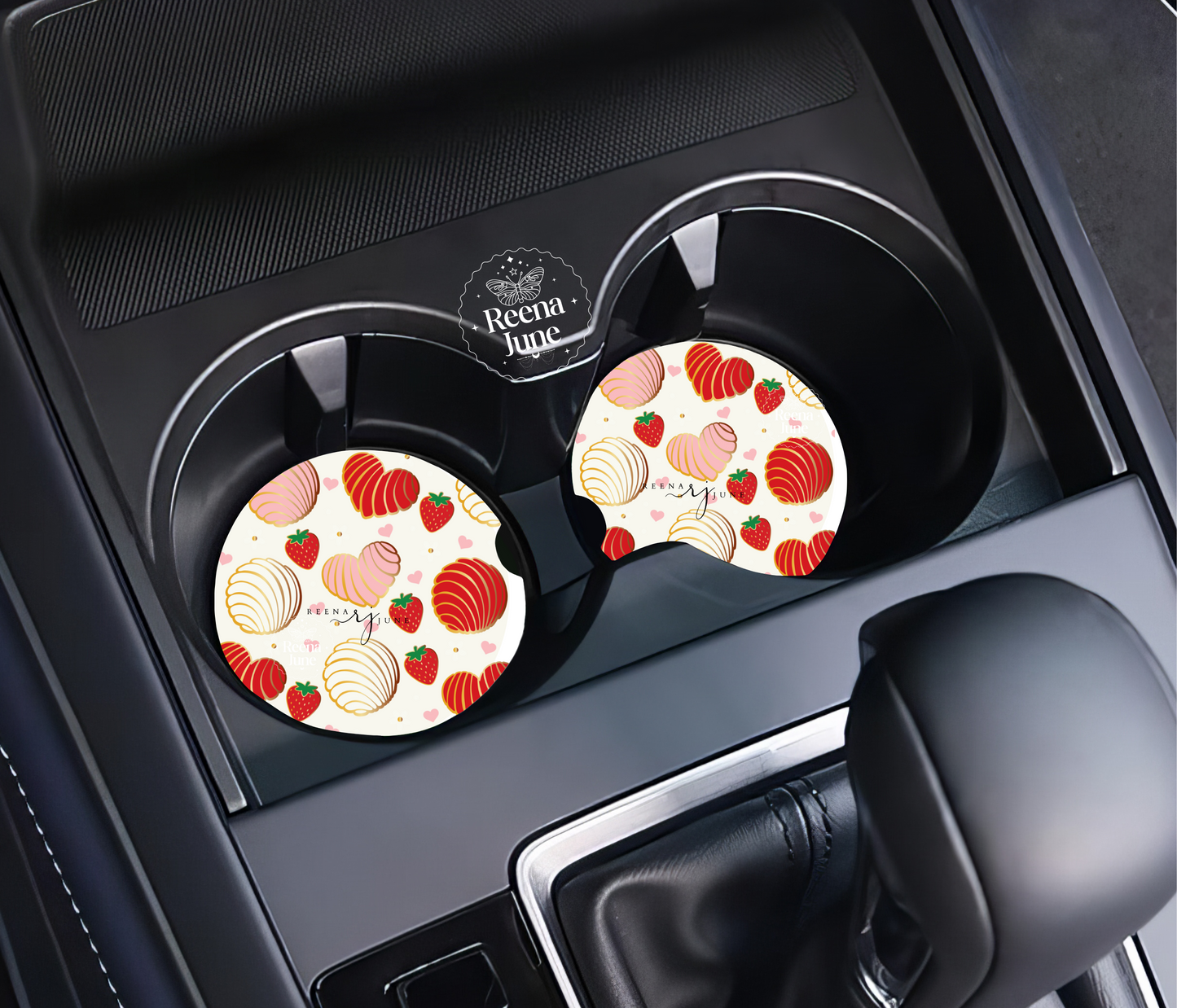 Strawberry and Conchas Car Coasters, Car Decor, Car Accessories, Pan Dulce Accessories