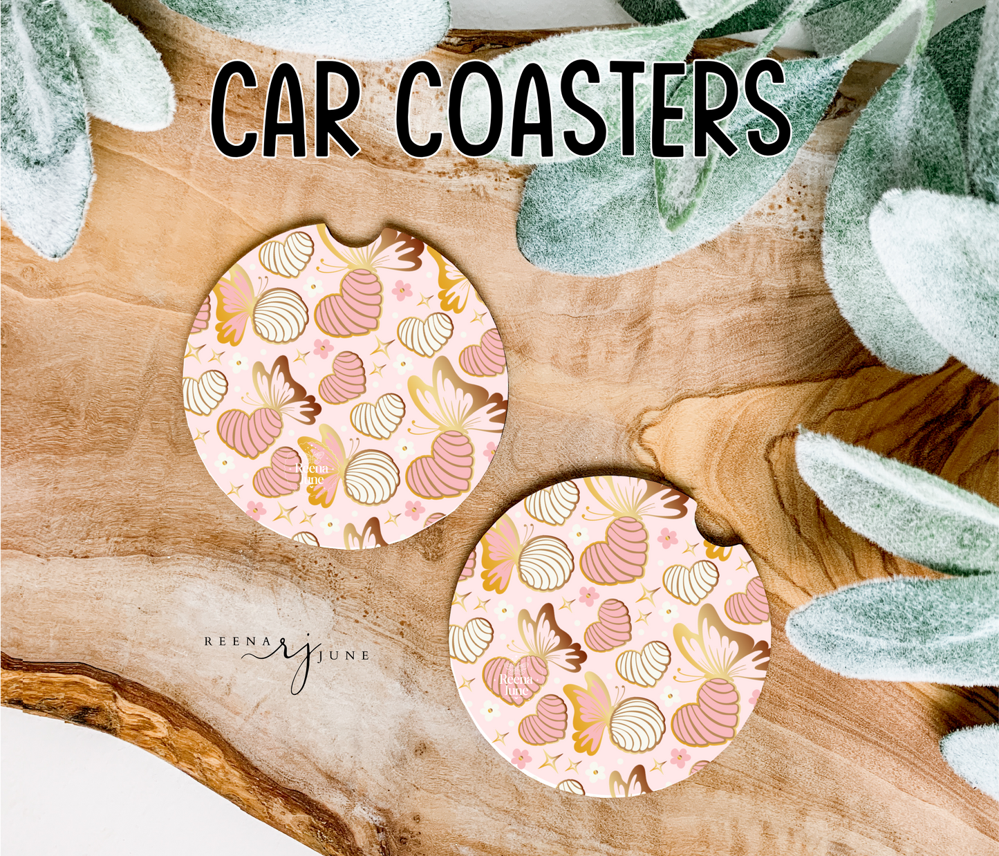 Butterflies and Conchas Car Coasters, New car gift, Trending Gift, Pan Dulce Accessories, Concha Vibes