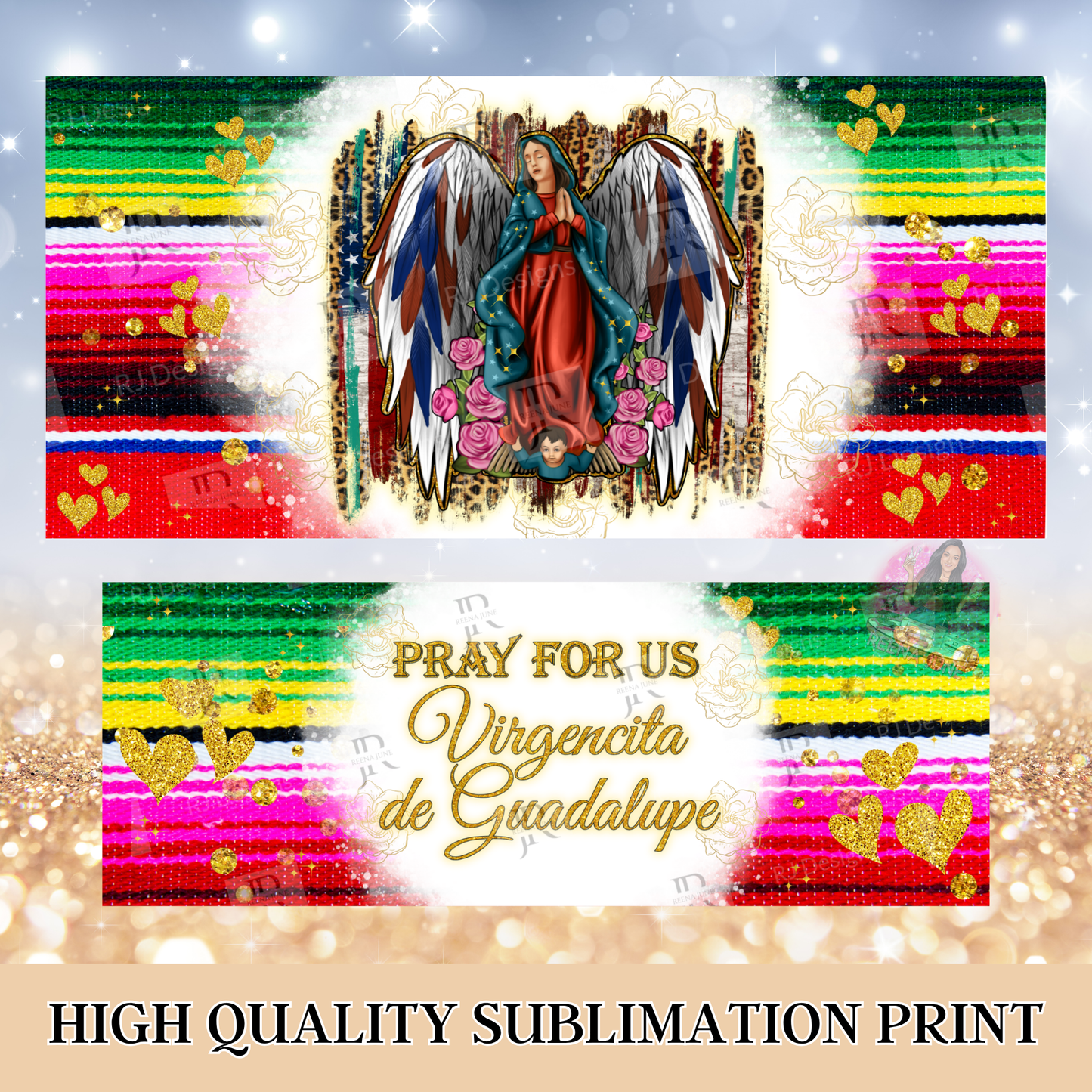 Virgen de Guadalupe Tumbler Wrap, 40oz Tumbler Wrap, Sublimation Cup Wrap, Our Lady of Guadalupe Tumbler Wrap