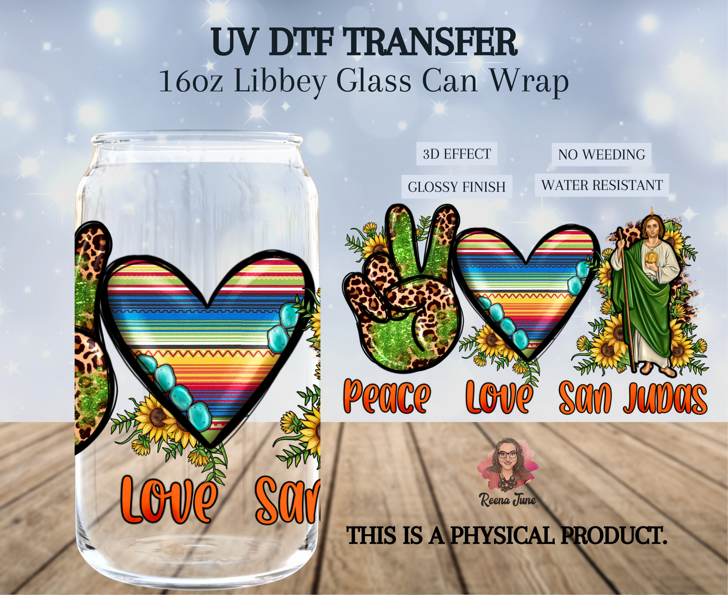 Peace Love & San Judas Tadeo UV DTF Transfer