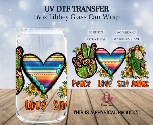 Peace Love & San Judas Tadeo UV DTF Transfer