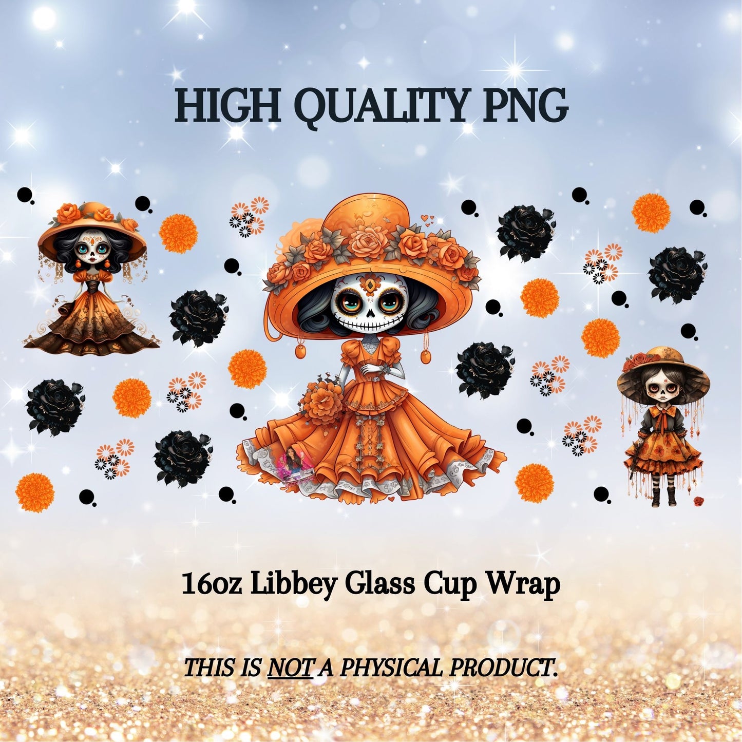 Dia de los Muertos Catrina Bundle, La Catrina 16oz Cup Wrap PNG, Mexican png, Spanish Png, Instant Download, Sublimation Desig, Cup Wrap