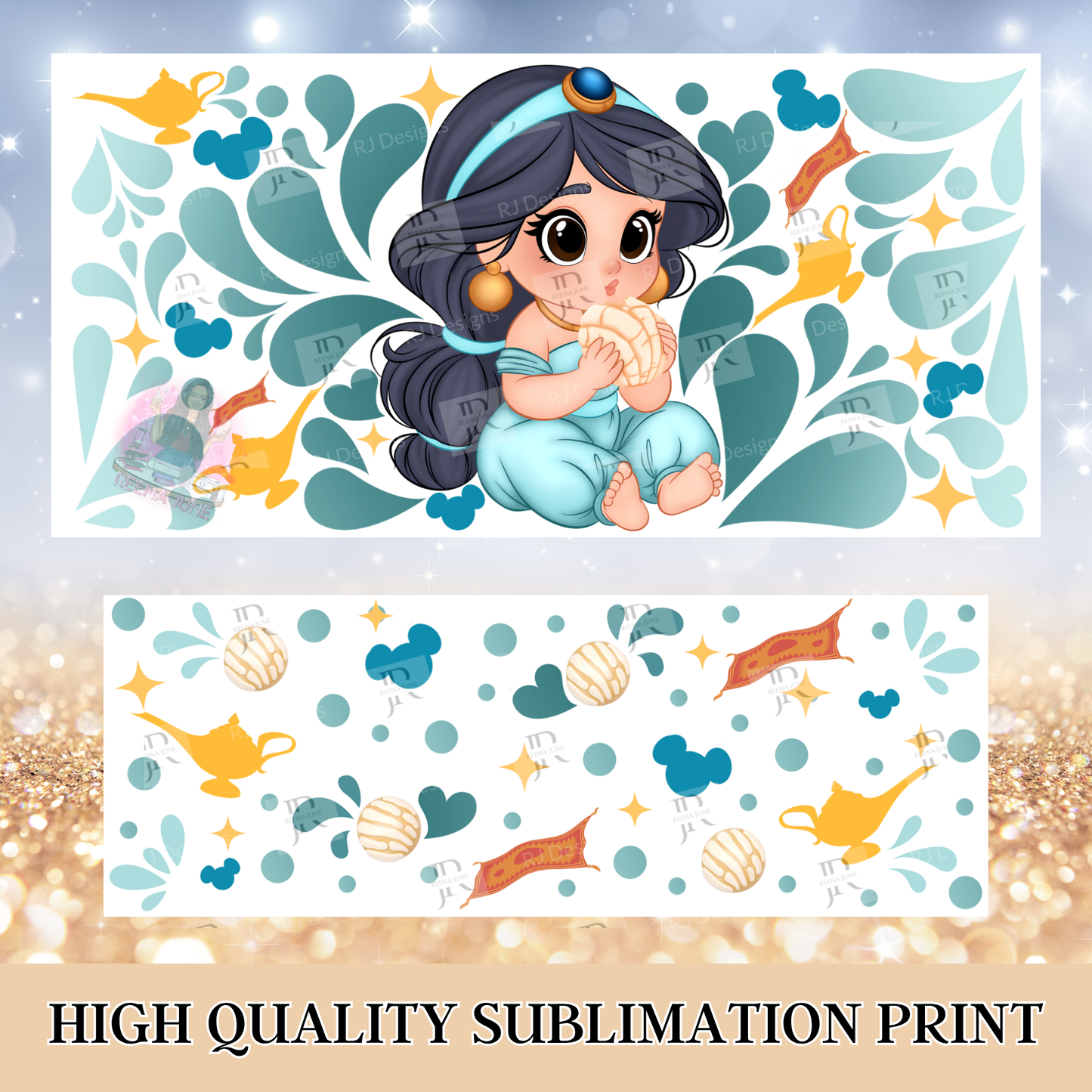 Disney Princess Concha 40 oz tumbler wrap - Aladin Princess Jasmin Concha Sublimation Transfer - Pan Dulce Tumbler Wrap - Conchas Cup Wrap