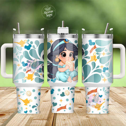 Princess Jasmine & Conchas 40oz Skinny Tumbler Template PNG, Aladdin Party Tumbler Wrap Design PNG, Conchas Tumbler Wrap Digital Download