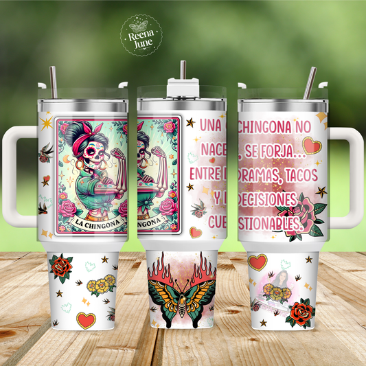 Chingona Catrina 40oz Tumbler Wrap Digital Download, Mexican Catrina Cup Wrap, Dia de Muertos Digital File, Mexican Png Image