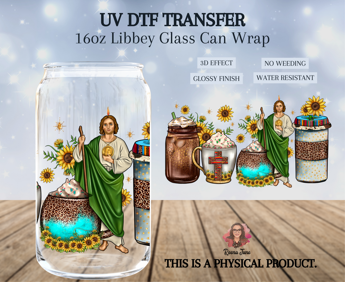 San Judas Tadeo Coffee UV DTF Transfer