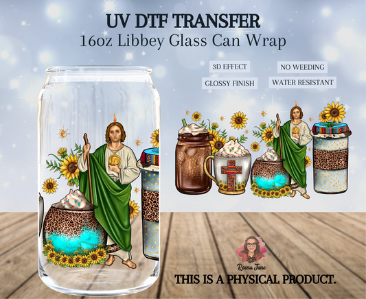 San Judas Tadeo Coffee UV DTF Transfer