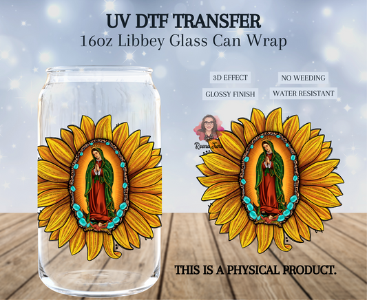 Virgencita de Guadalupe Sunflower UV DTF Transfer