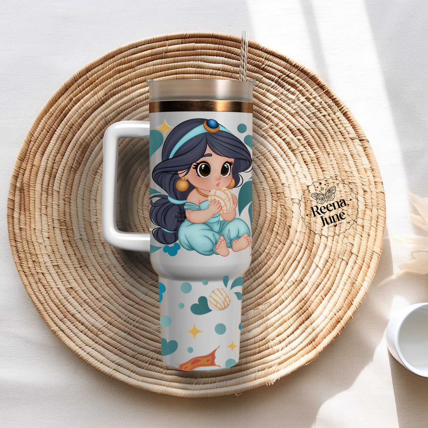 Princess Jasmine & Conchas 40oz Skinny Tumbler Template PNG, Aladdin Party Tumbler Wrap Design PNG, Conchas Tumbler Wrap Digital Download