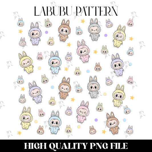 Labubu Monster Seamless Pattern, Kawaii, Labubu, Cute, Doll, Seamless File